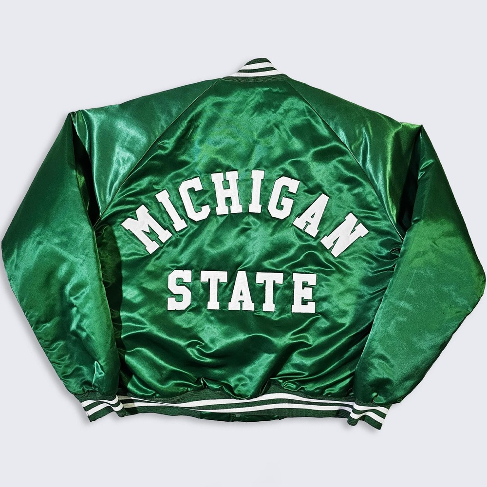 Michigan State Spartans Vintage 80s Chalk Line Satin Bomber